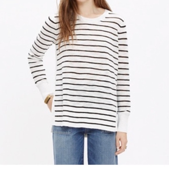 Madewell Sunview Black & White Striped Side-slit Lightweight Sweater Size Small - Picture 2 of 12
